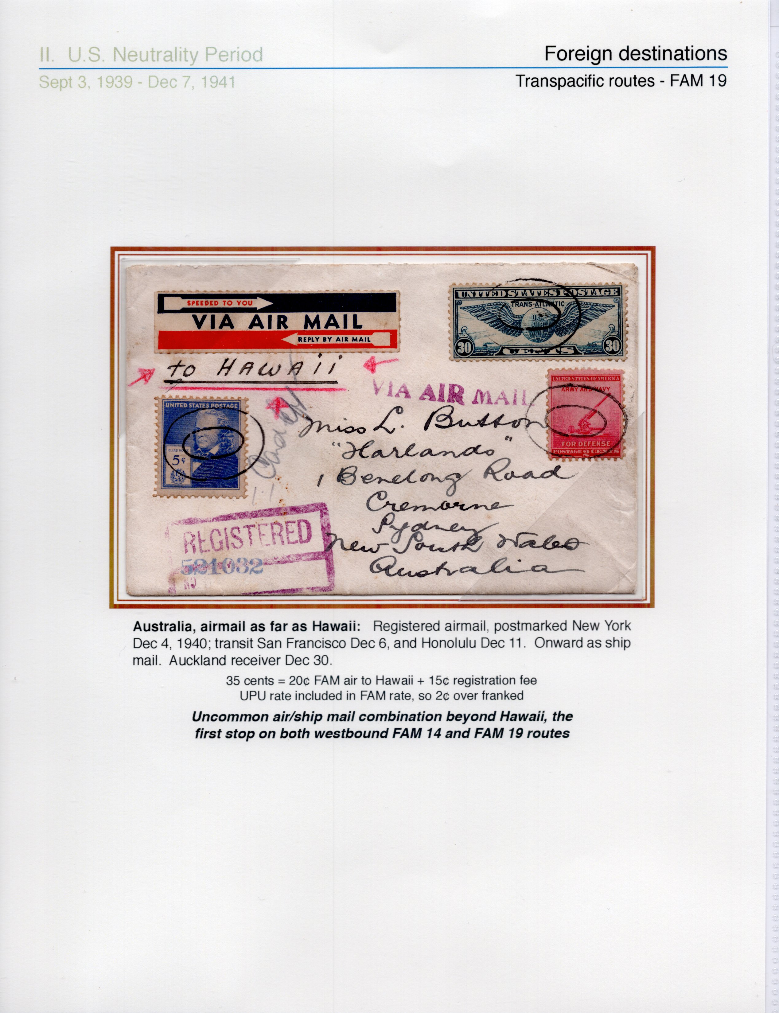 U.S. Transatlantic 30-Cent Glob Airmail Stamp at Work (1939-1942) Page 66